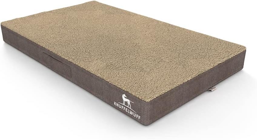 Knuffelwuff orthopädische Hundematte Ellenie aus Teddymaterial und Velours 79 x 60cm Beige, 79 x 60c