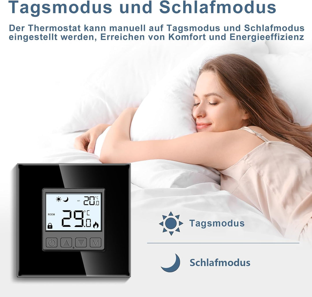 CNBINGO Digitaler Raumthermostat Unterputz mit Fühler, Thermostat für Wasser Fussbodenheizungen und