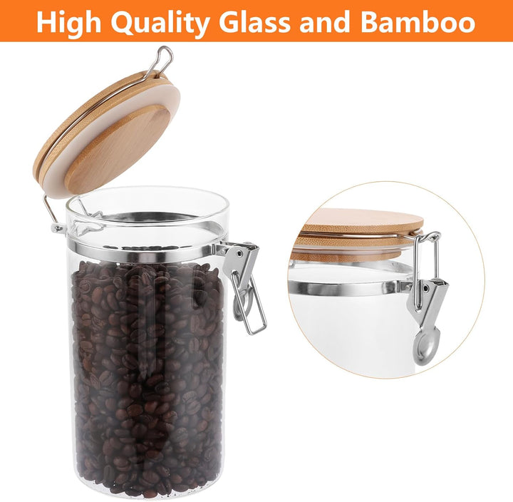 WOPPLXY 3er Set Kaffeebohnen Behälter mit Deckel, 1150ml Kaffeedose Luftdicht, Glas und Bambus Kaffe