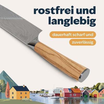 kjøk Premium Nakiri Messer mit Olivenholzgriff 17cm Japanmesser-Style Härte 58±2 HRC - extra scharf