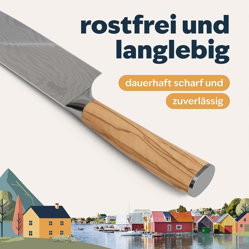 kjøk Premium Nakiri Messer mit Olivenholzgriff 17cm Japanmesser-Style Härte 58±2 HRC - extra scharf