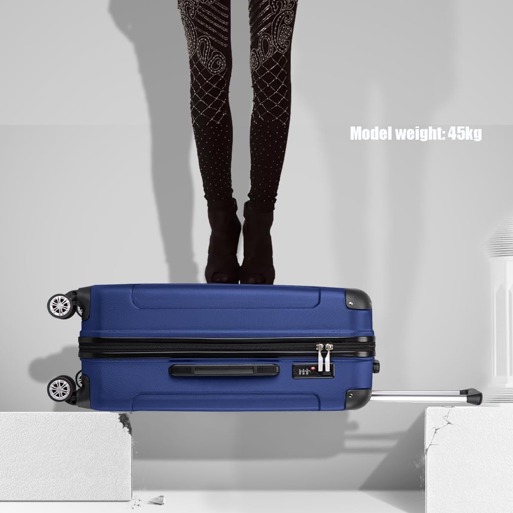 KONO Trolley Handgepäck Koffer 55x35x20cm Rollkoffer Reisekoffer mit 4 Rollen und Schloss (Navy Blau