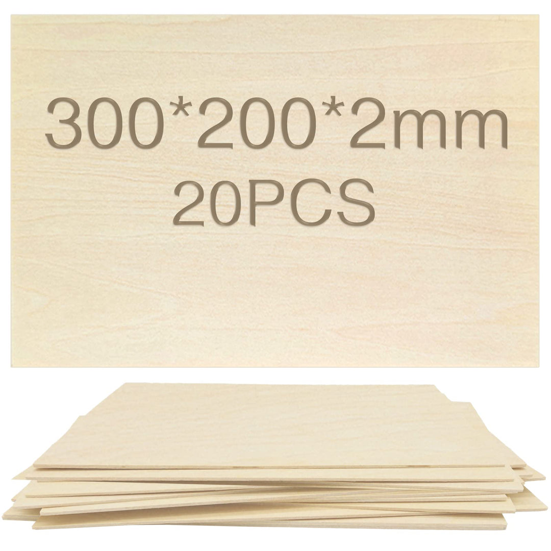 OWLKELA 20 piezas Tilo Tablero, 300 * 200 * 2mm - Hojas de Madera Manualidades, Recortes de Madera p