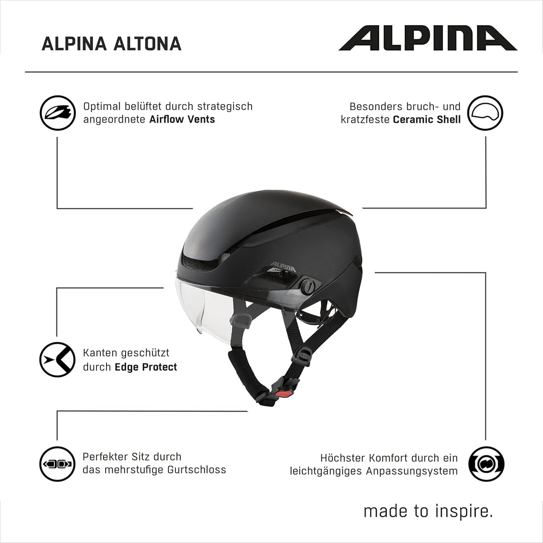 ALPINA ALTONA - Extrem Leichter, Beleuchteter & Belüfteter Fahrradhelm Mit Hochwertigem Visier Für E