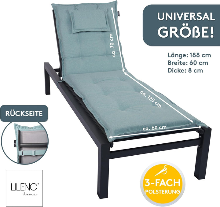 LILENO HOME Sonnenliege Auflage als 1. Set - Rollliege in Aqua - Gartenliegen perfekt für Strandlieg