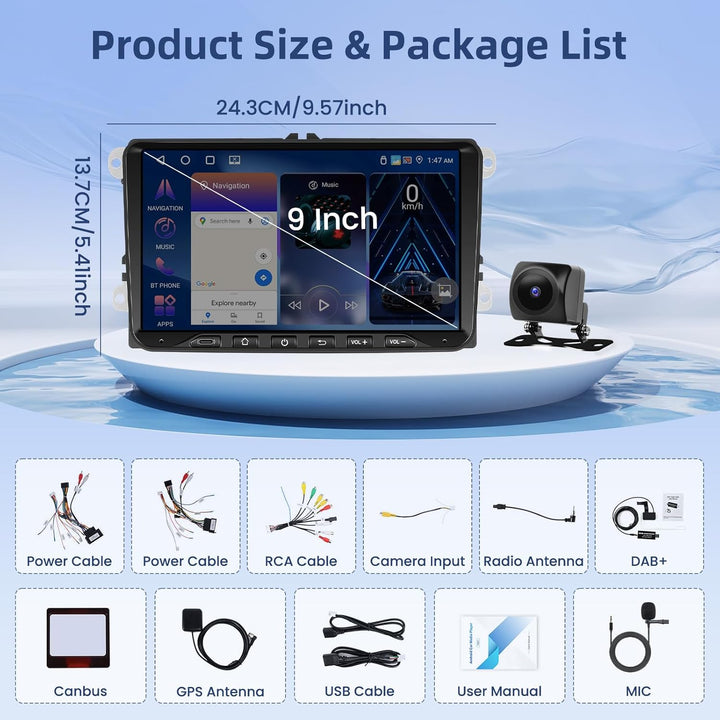 Hikity DAB/DAB+ [4+64GB] Android 15 Autoradio für VW Golf 5 6 Passat Polo Tiguan Touran Caddy Skoda
