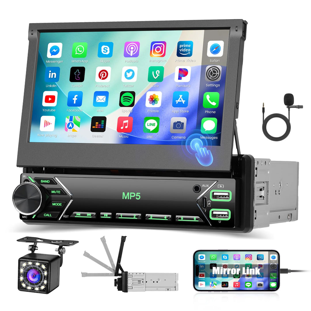 Hikity Autoradio 1 Din Bluetooth Bildschirm 7 Zoll Touch Ausfahrbarem Display Auto Radio mit Rückfah
