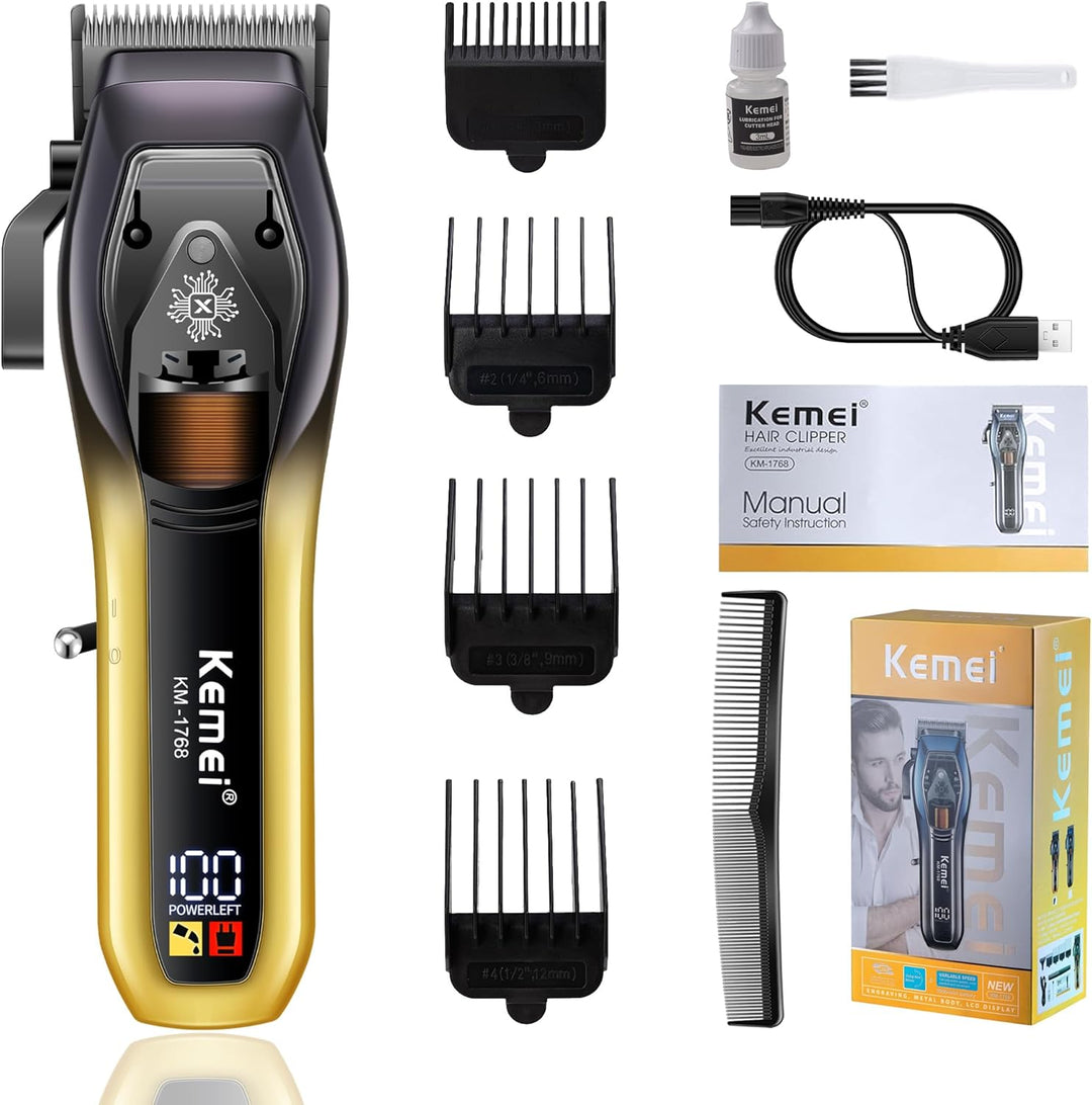 KEMEI Professionelle Haarschneidemaschine für Herren, 9000 U/min, wiederaufladbar, kabellos, mit LED
