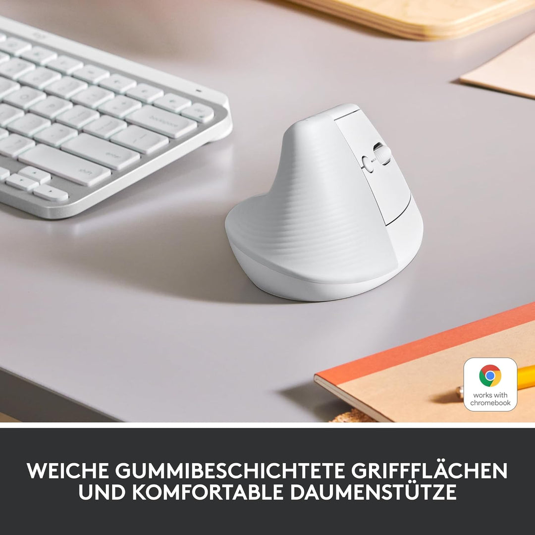 Logitech Lift Vertikale Ergonomische Maus, Kabellos, Bluetooth oder Logi Bolt USB-Empfänger, Leise K