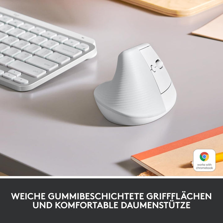 Logitech Lift Vertikale Ergonomische Maus, Kabellos, Bluetooth oder Logi Bolt USB-Empfänger, Leise K