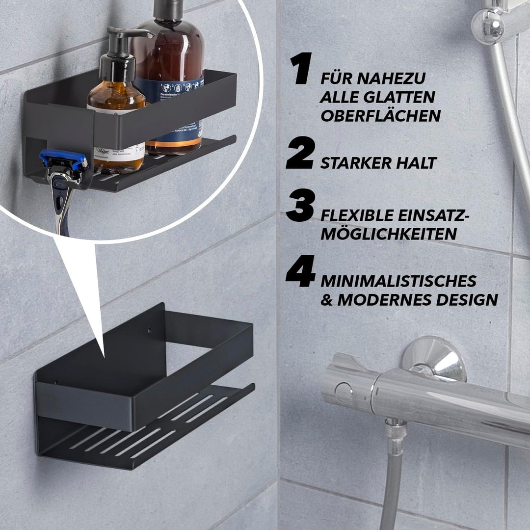 BENKSTEIN Duschablage | Duschregal zum Kleben oder Bohren | Duschkorb zum Hängen – auch ohne Bohren