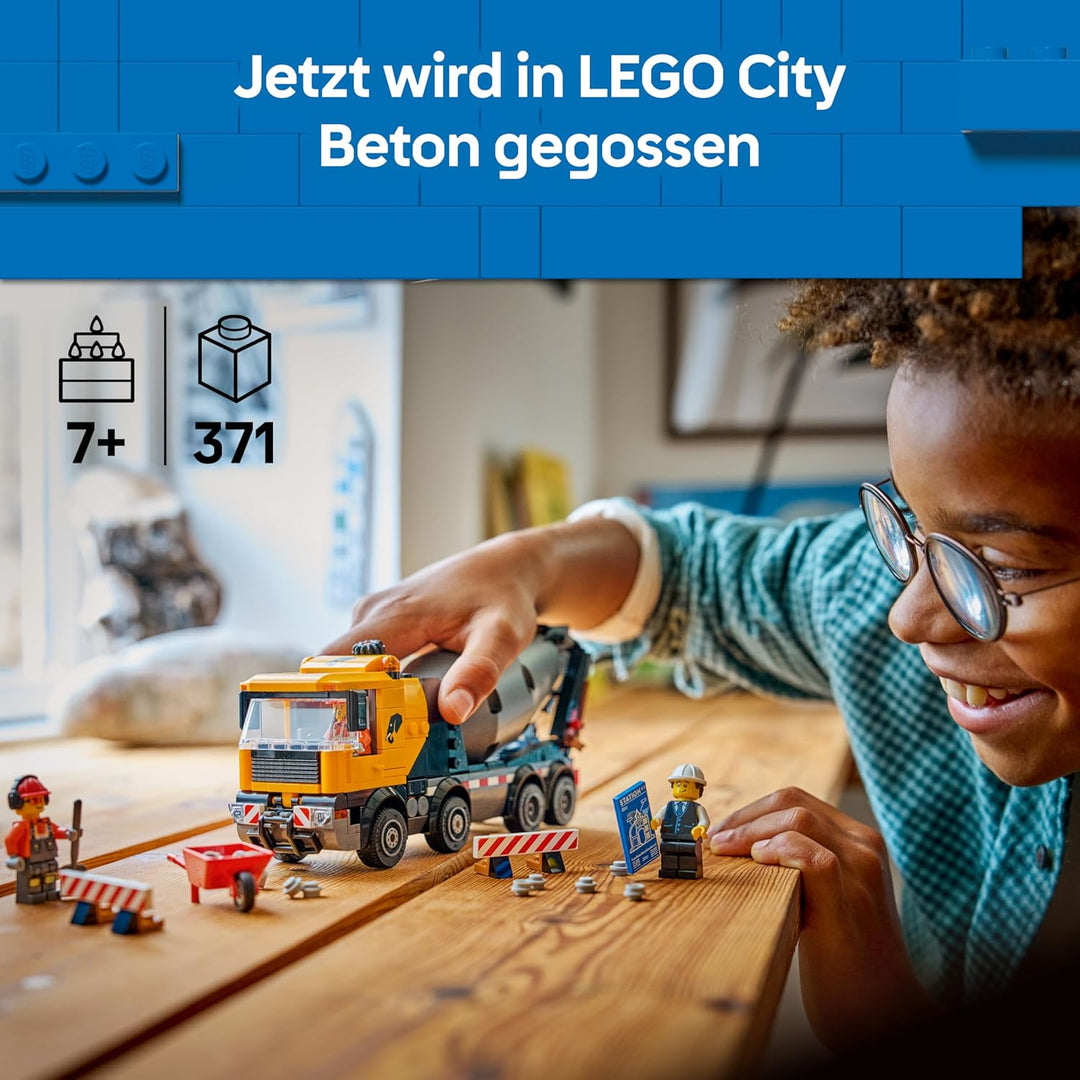 LEGO City Betonmischer - Lehrreiches Baufahrzeug Spielzeug mit 3 Minifiguren, drehbarer Trommel &amp; Au