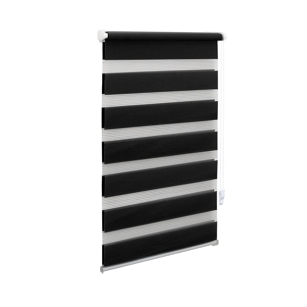 OBdeco Doppelrollo Duo Rollo Klemmfix ohne Bohren B95cm x H150cm(Stoffbreite 91 cm) Schwarz für Fens