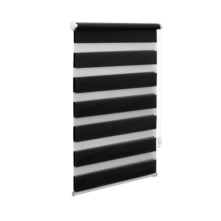 OBdeco Doppelrollo Duo Rollo Klemmfix ohne Bohren B95cm x H150cm(Stoffbreite 91 cm) Schwarz für Fens