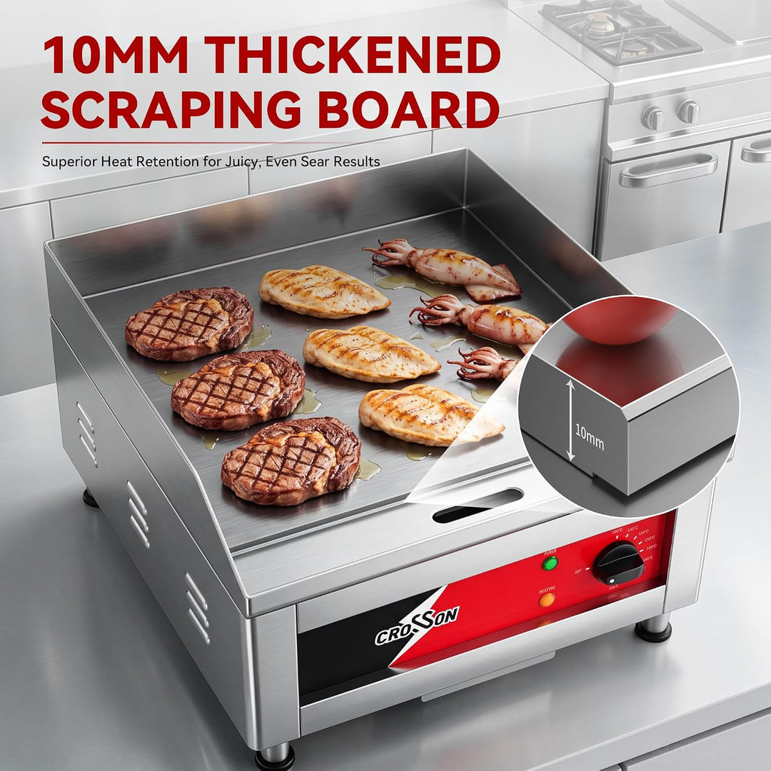 CROSSON 40 * 40CM Kommerzielle elektrische Arbeitsplattengrillplatte, flacher Grill mit antihaftbesc