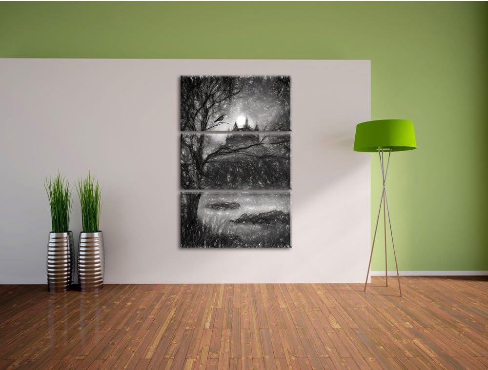 Pixxprint düstere Burg als Leinwandbild/Grösse: 3 Teilig (120x80) cm/Wandbild/Kunstdruck/fertig besp