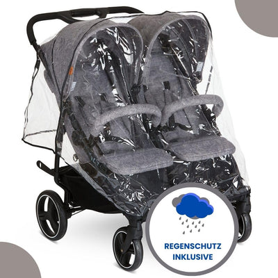 ABC Design Zwillingsbuggy Twin - Circle Line mit Liegefunktion (inkl. Regenverdeck) - Woven Graphite