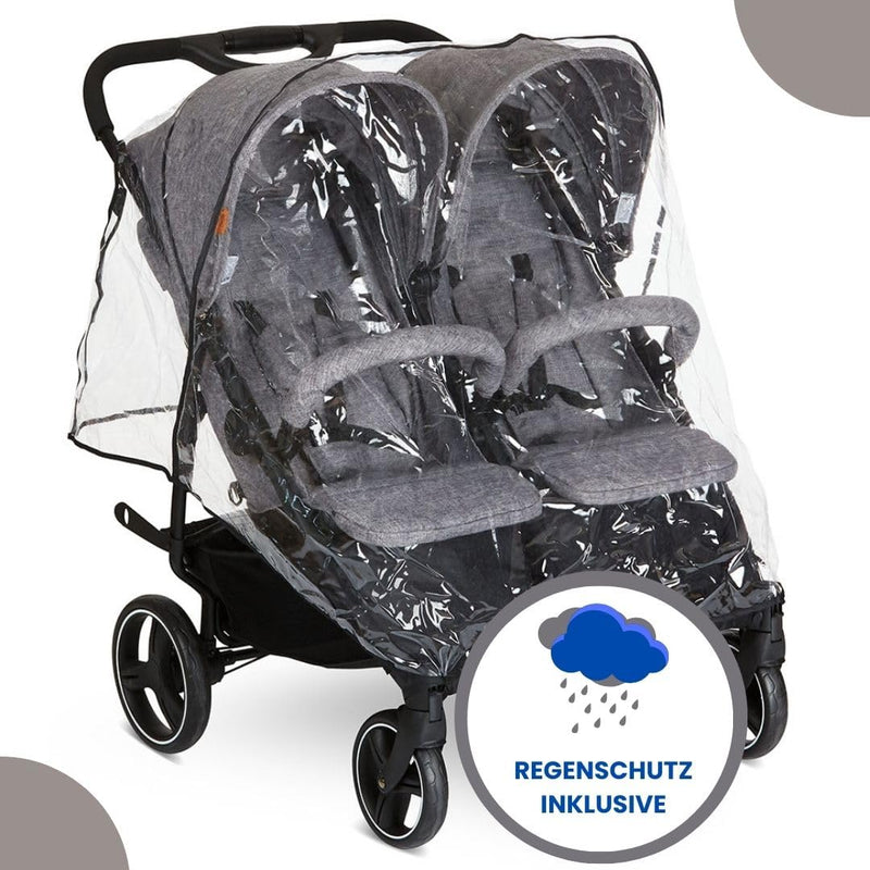 ABC Design Zwillingsbuggy Twin - Circle Line mit Liegefunktion (inkl. Regenverdeck) - Woven Graphite