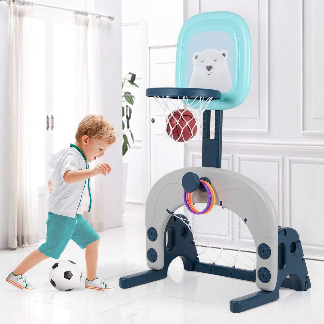 Hadwin Basketballkorb Kinder, 3 in 1 Basketballständer Set mit Fussballtor Ringwurf, Höhenverstellba