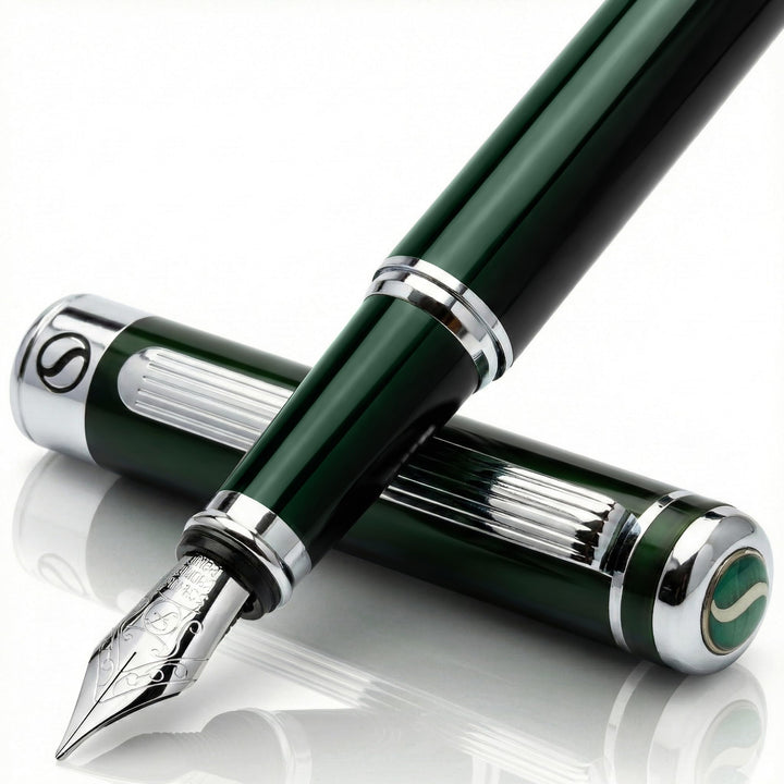Scriveiner Füller - britisches Renngrün, Luxus Füllfederhalter, Chromausführung, feine Schmidtfeder,