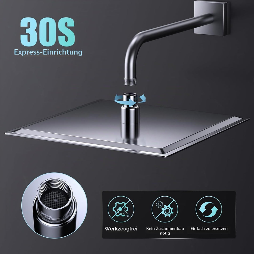 12 Zoll (30cm) Regendusche Duschkopf – Edelstahl, Hochdruck, Ultradünn, 360° Schwenkbar – Grosser Lu