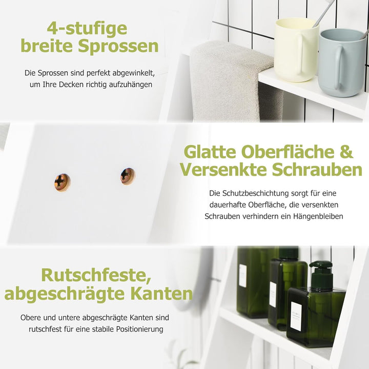 GOPLUS 4 Ebenen Handtuchständer, Handtuchleiter Holz, Handtuchständer Leiterregal, 4 Handtuchstangen