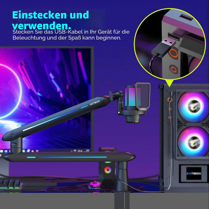 IXTECH RGB Low Profile Galgenarm für Mikrofon, verstellbarer Mikrofonarmständer mit Tischhalterungsk