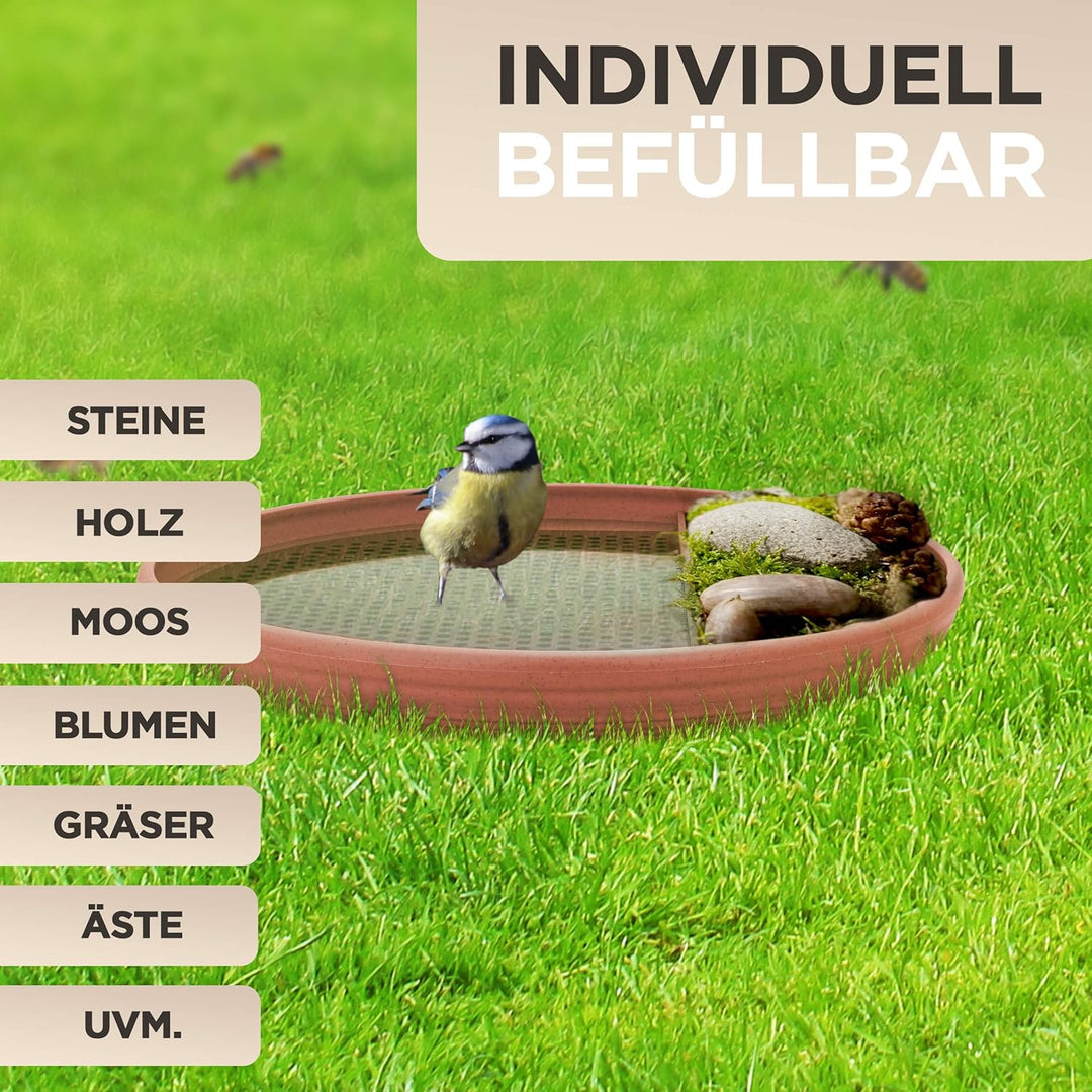 JoDaK Vogeltränke und Insektentränke (Terracotta) Vogelbad stehend gross, Kunststoff frostsicher und