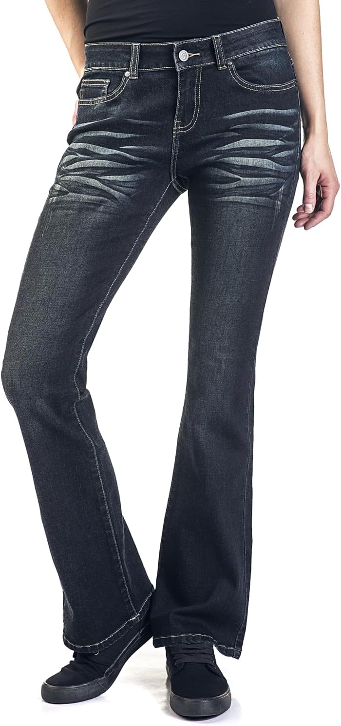 Black Premium by EMP Damen dunkelblaue Jeans mit Waschung und Schlag 27W / 32L Dunkelblau, 27W / 32L