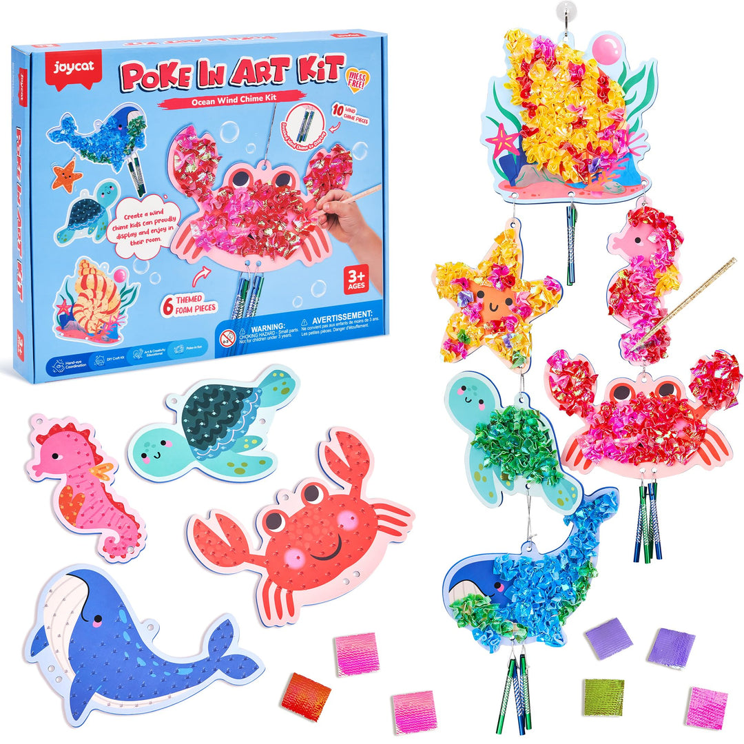 JoyCat Poke Art Basteln Kinder, Windspiel mit Meerestieren, 3D Bastelset mit klingenden Windspielele
