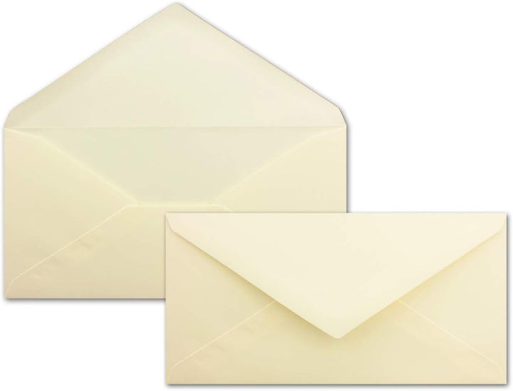 100x Briefpapier Set DIN A4 mit DIN Lang Briefumschlägen, Nassklebung - Creme-Vanille - mattes Schre