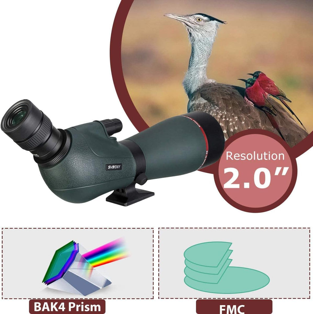 Svbony SV406P ED Spektive, 20–60x80mm, 1,25 Zoll Zoom-Spektive mit Dual Focus FMC BAK4, Spektiv für