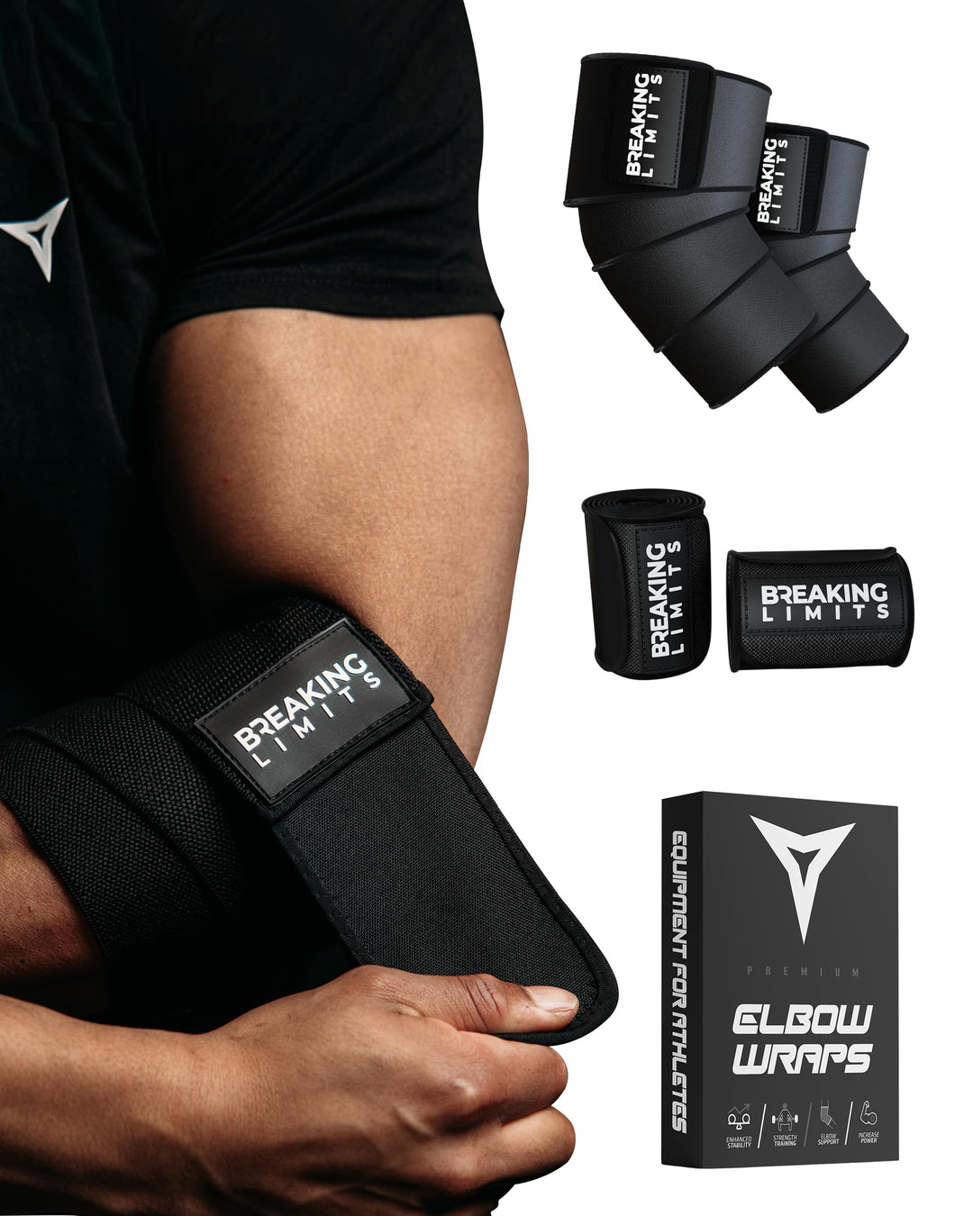 BREAKING LIMITS Ellbogen Bandage Gym - Ellenbogenbandage Kraftsport – Ellenbogenbandagen für Gewicht