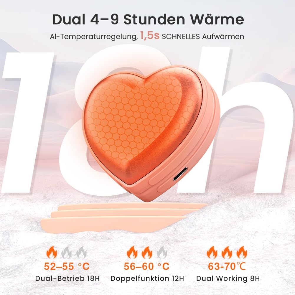 Handwärmer Wiederaufladbar - 2 Stück Herzförmige 5200mAh Elektrische Handwärmer - Strümpfe Stuffers