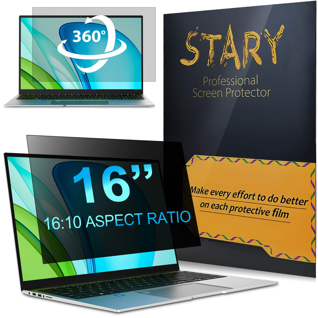 STARY 360 °Sichtschutzfolie Laptop 16"16:10,Abnehmbarer 16"Blickschutzfolie | Anti Blaulicht Blendsc