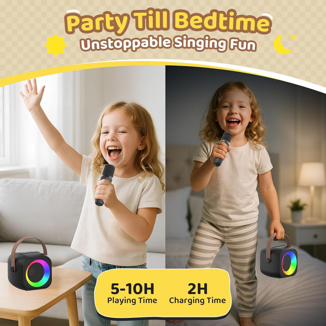 Karaoke Maschine mit 2 Karaoke Mikrofon, Tragbaren Bluetooth Lautsprecher für Erwachsene/Kinder, Ges