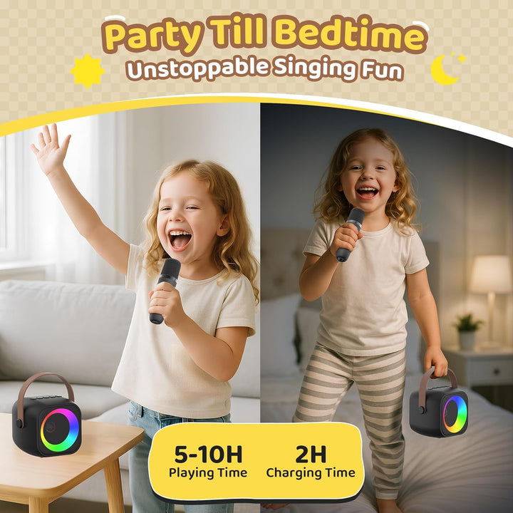 Karaoke Maschine mit 2 Karaoke Mikrofon, Tragbaren Bluetooth Lautsprecher für Erwachsene/Kinder, Ges