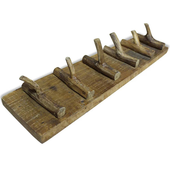 Hothingwell Garderobenständer aus Auffangholz, 60 x 15 cm, 6 Haken | Massive handgefertigte Vintage