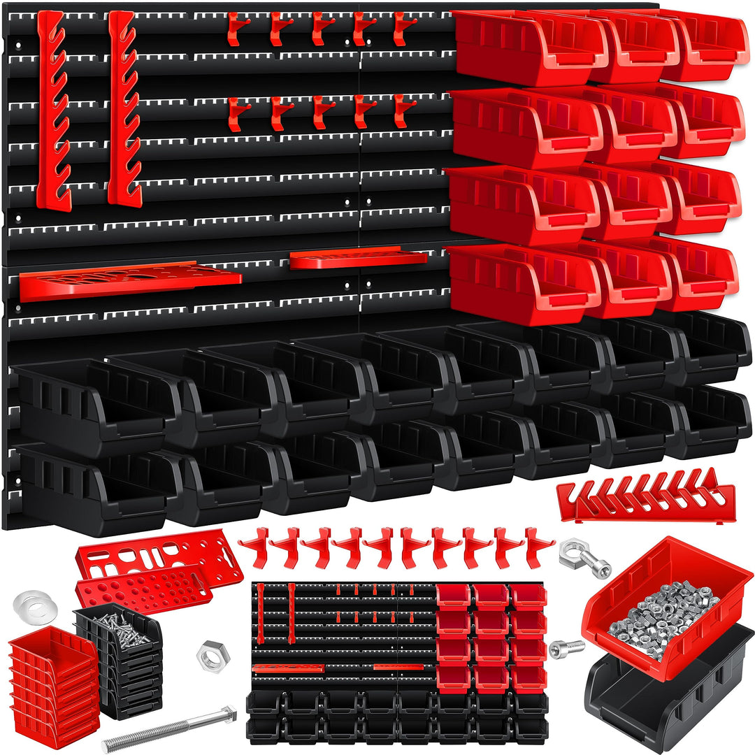 MASKO® Wandregal + Stapelboxen + Werkzeughalter | 45 TLG Box | Erweiterbar | Werkstattregal Lagerreg