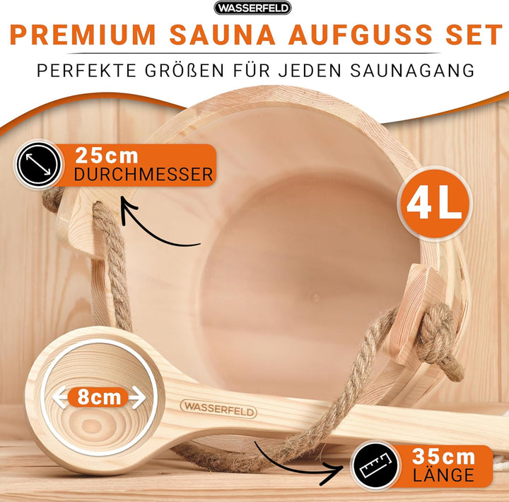 WASSERFELD® Sauna Eimer Set (4 Liter) - Hochwertiger Sauna Eimer mit Kelle - Hitzebeständiger Saunak