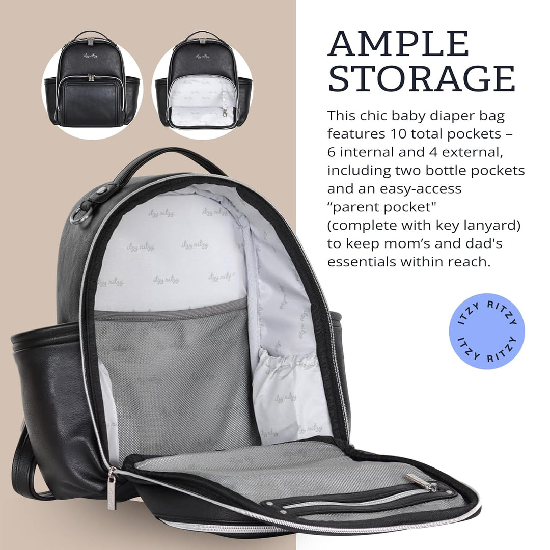 Itzy Ritzy Baby Mini Plus Wickeltasche, Schwarz mit silberfarbenen Beschlägen – Plus, Black with Sil