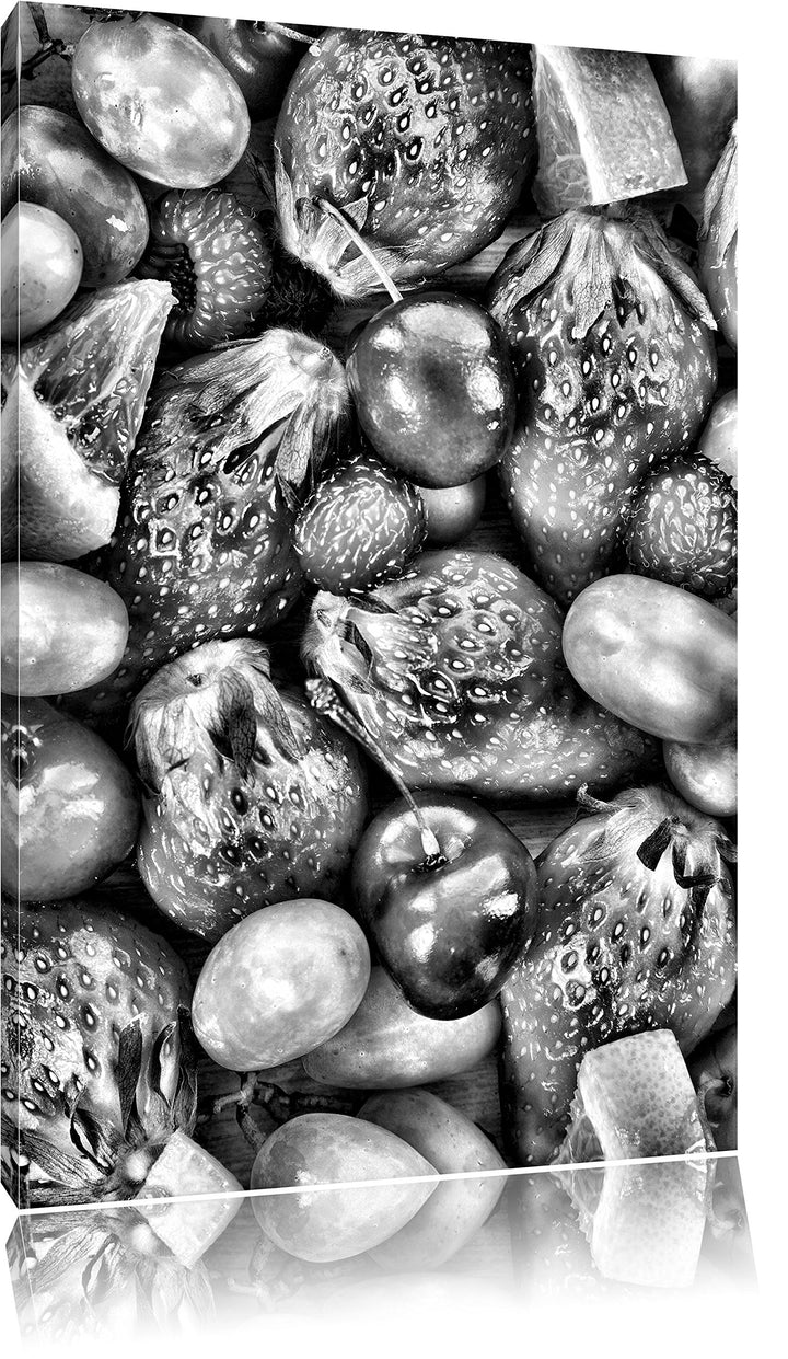 Pixxprint Früchtemix Erdbeeren Orangen als Leinwandbild | Grösse: 100x70 cm | Wandbild| Kunstdruck |