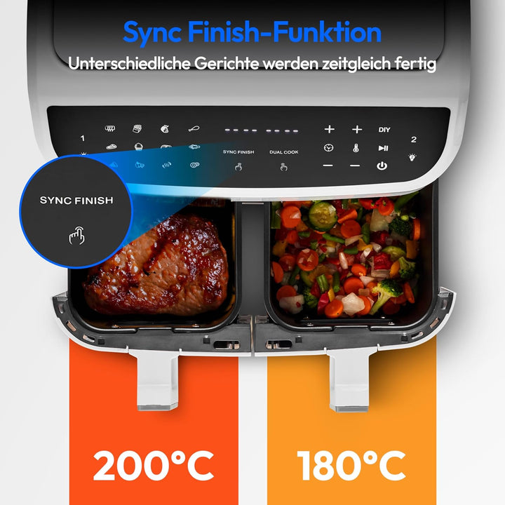 MEDION P20 XXL Heissluftfritteuse mit 2 Kammern (8,7 Liter, Airfryer, 2.600 Watt, Doppelkammer, 10 A