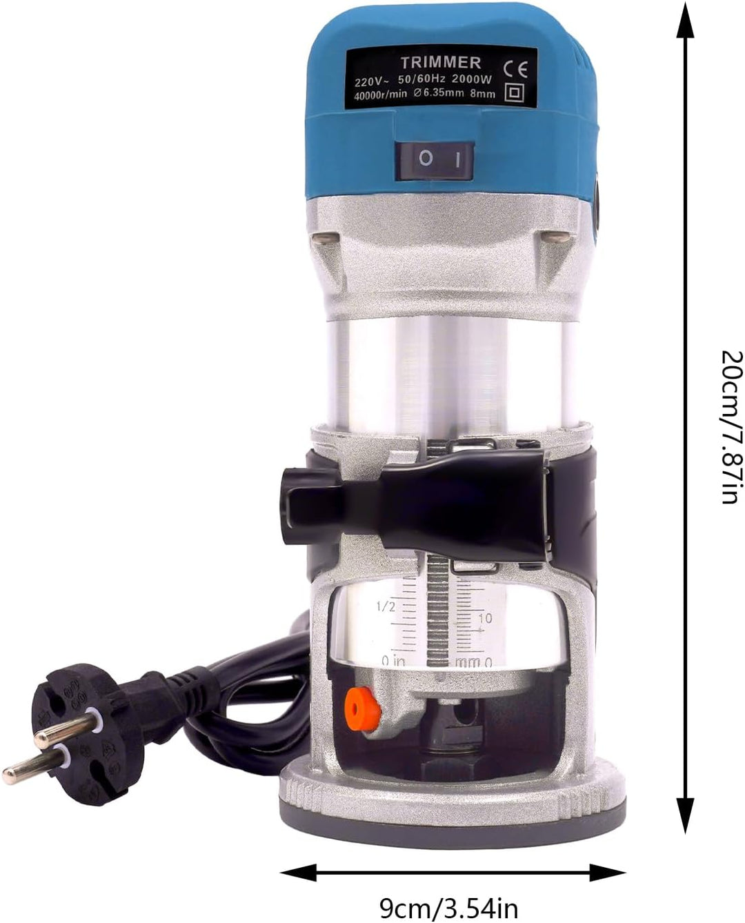 2000W Elektrischer Trimmfräser, 40.000r/min Oberfräse mit 15 Fräser-Bits Staubschutzhaube für Nuten