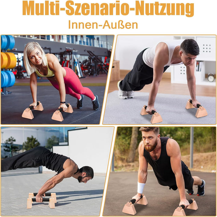 2 Pcs Liegestützgriffe, 25cm Holz Handstand Parallettes mit Rutschfeste Gummipuffer, Gelenksschonend