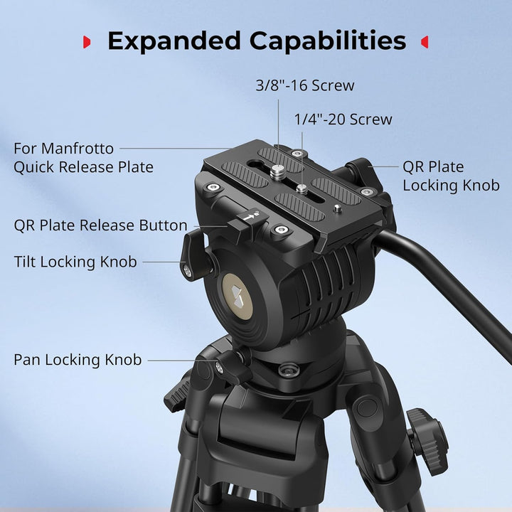 SMALLRIG 73''/186cm Heavy-Duty Videostativ aus Aluminiumlegierung, Max. Tragkraft 8kg (18 lbs), Gewi
