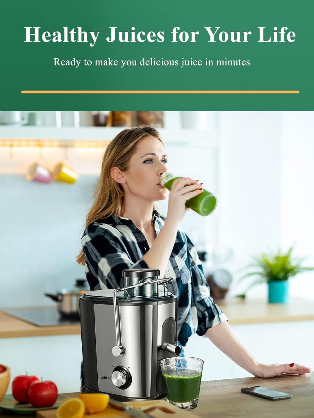 JUILIST Entsafter Gemüse und Obst, 600W Juicer mit Grosser Einfüllschacht (65 mm), 2 Geschwindigkeit