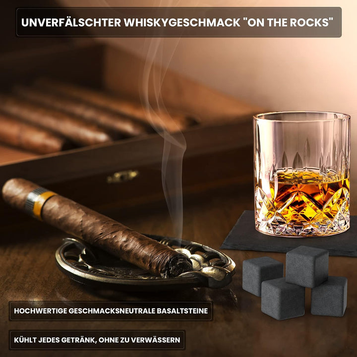 Twhisky Premium Whisky Glas Geschenkset - 1 Whiskey Glas Tumbler 300 ml, 4 wiederverwendbare Whisky