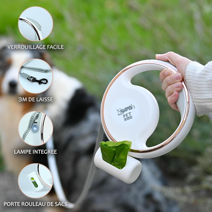 Hundeleine Rollleine 3 m LED-Lampe, einziehbare Leine, sicher, praktisch und bequem für Hunde bis 25