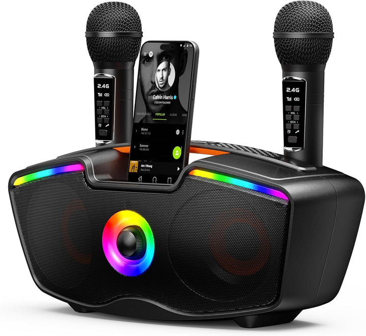 Bluetooth-Karaoke-Maschine für Erwachsene und Kinder, Tragbarer 80-W-Lautsprecher mit 2 Kabellosen M